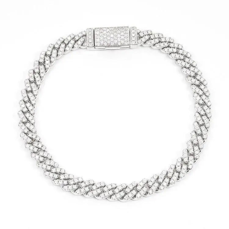 6MM Moissanite Miami Cuban Link Bracelet - White Gold