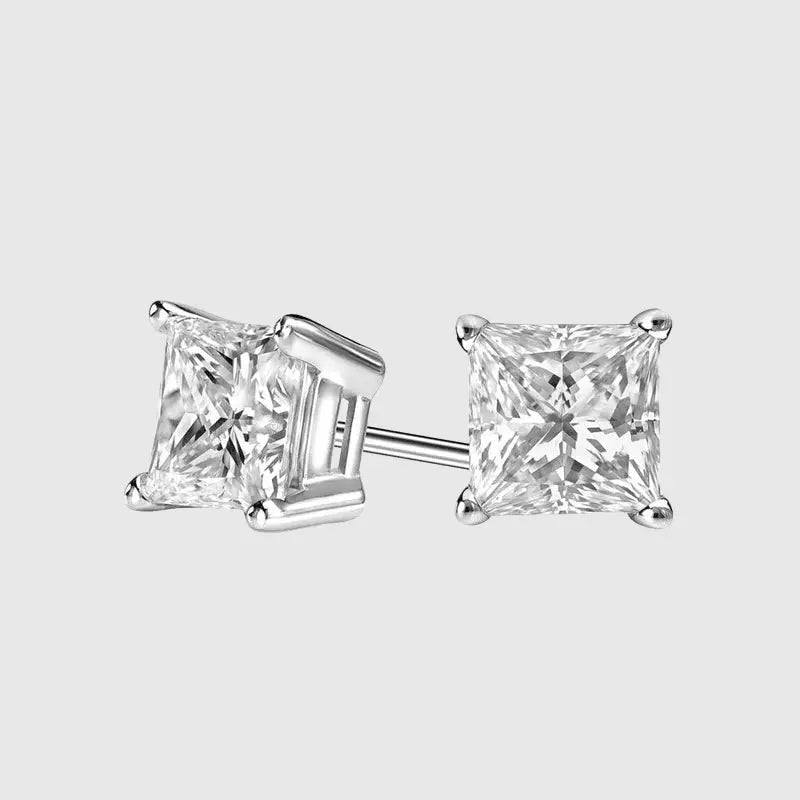 VVS SQUARE STUD EARRINGS 1.2 CTW - White Gold Vermeil