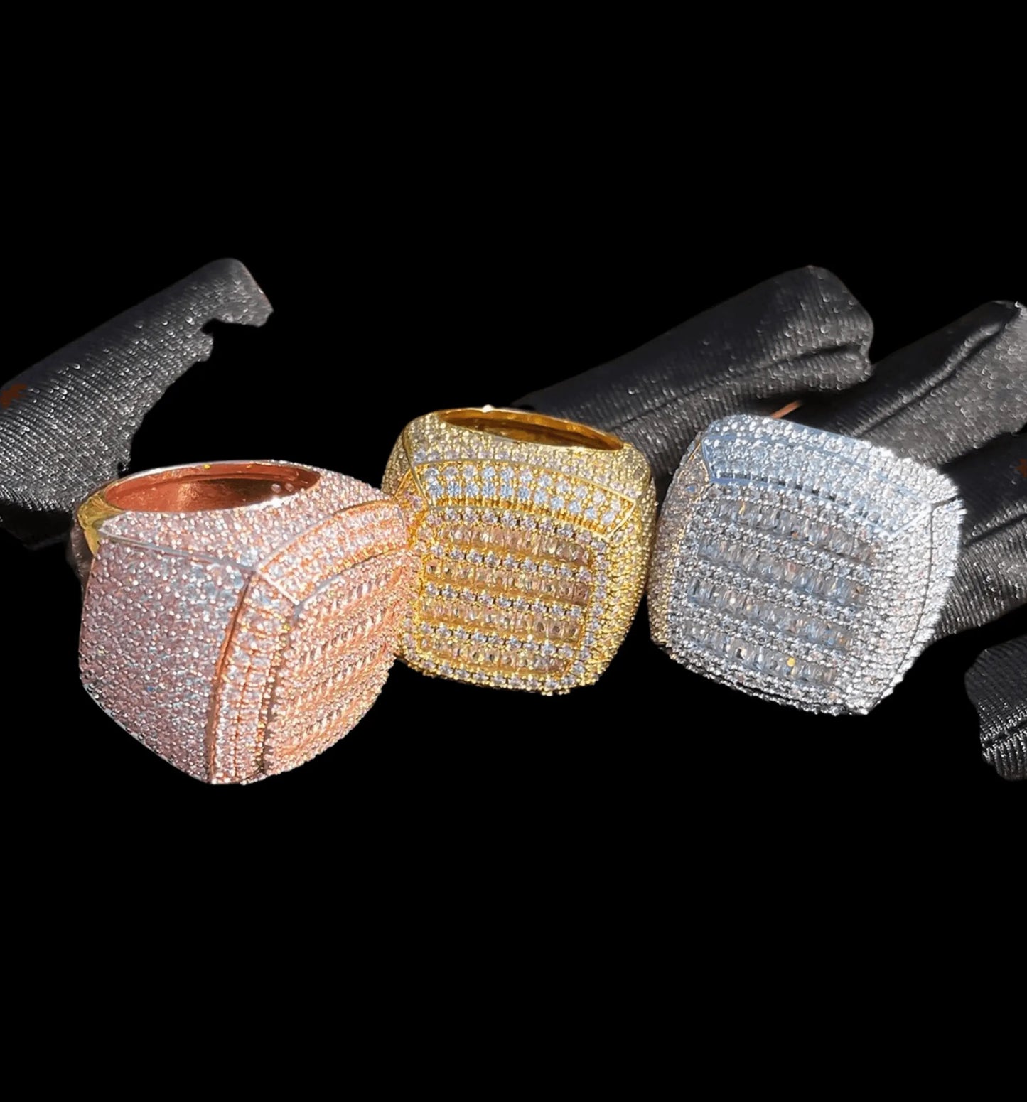 Cushion Prong Baguette Top Iced Out Ring