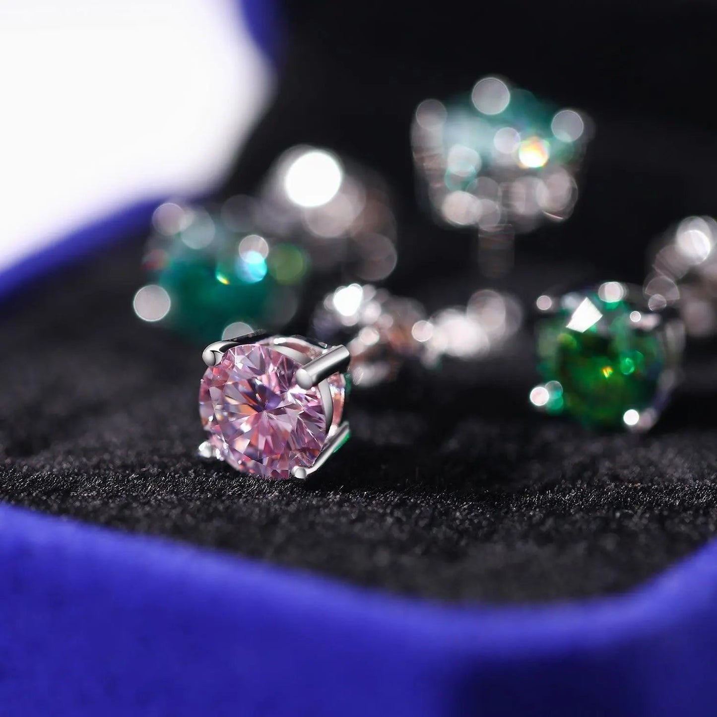 PINK VVS ROUND 1CT EARRINGS - White Gold Vermeil