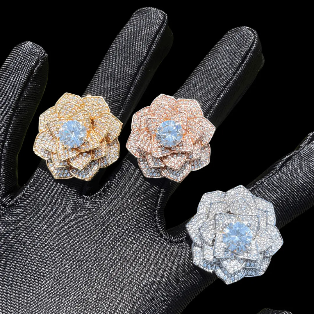 Rose Flower Iced Out Ring