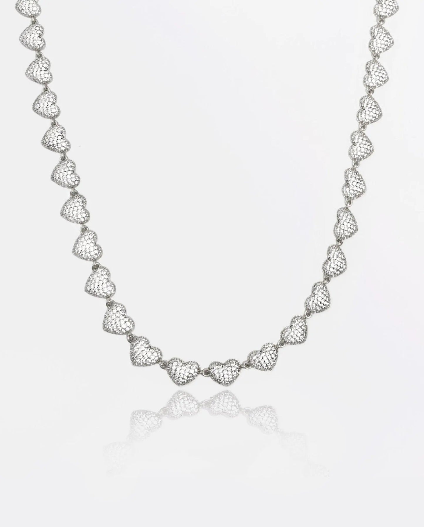 10mm Iced Heart Necklace - White Gold