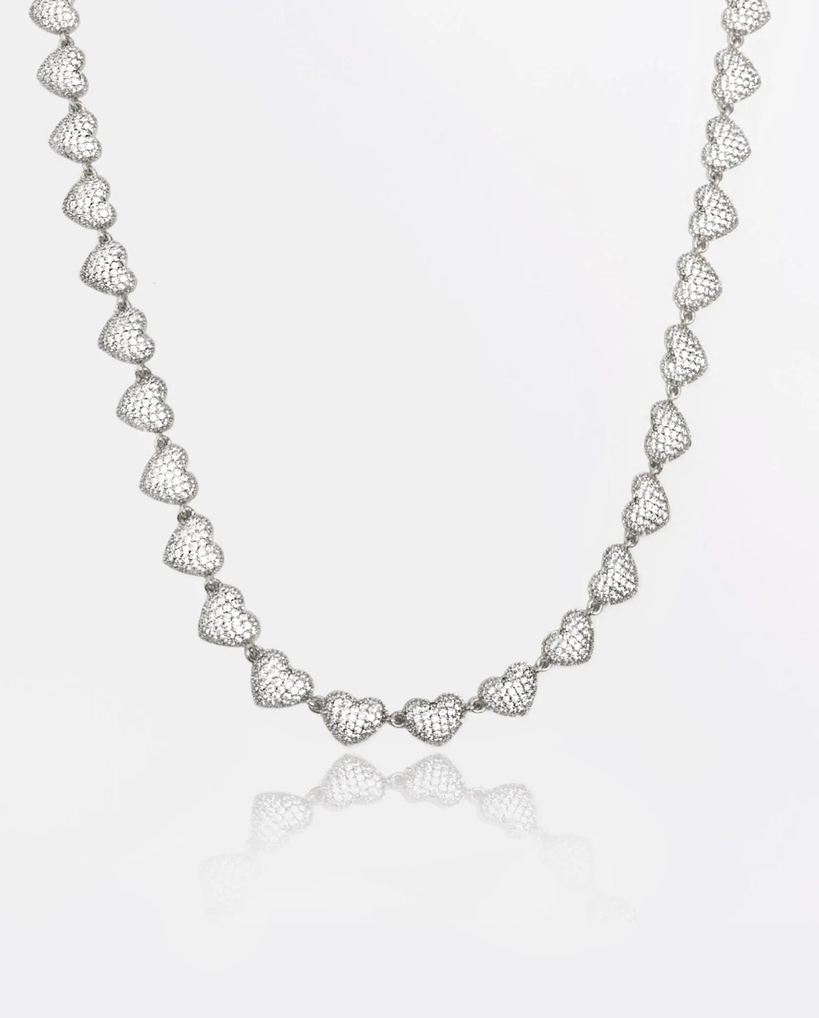10mm Iced Heart Necklace - White Gold