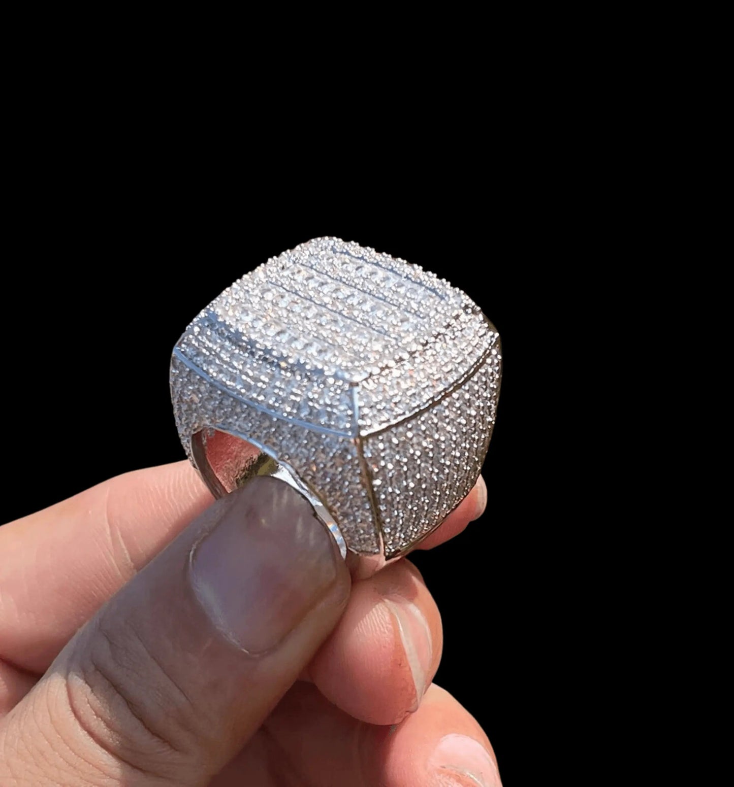 Cushion Prong Baguette Top Iced Out Ring