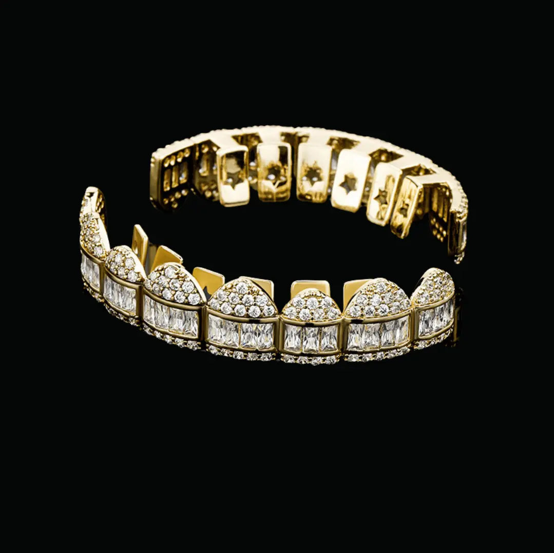 Baguette Paved Setting Iced Out Grillz