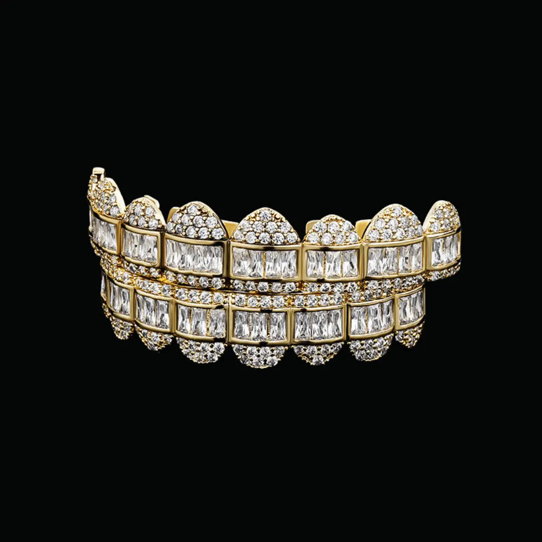 Baguette Paved Setting Iced Out Grillz