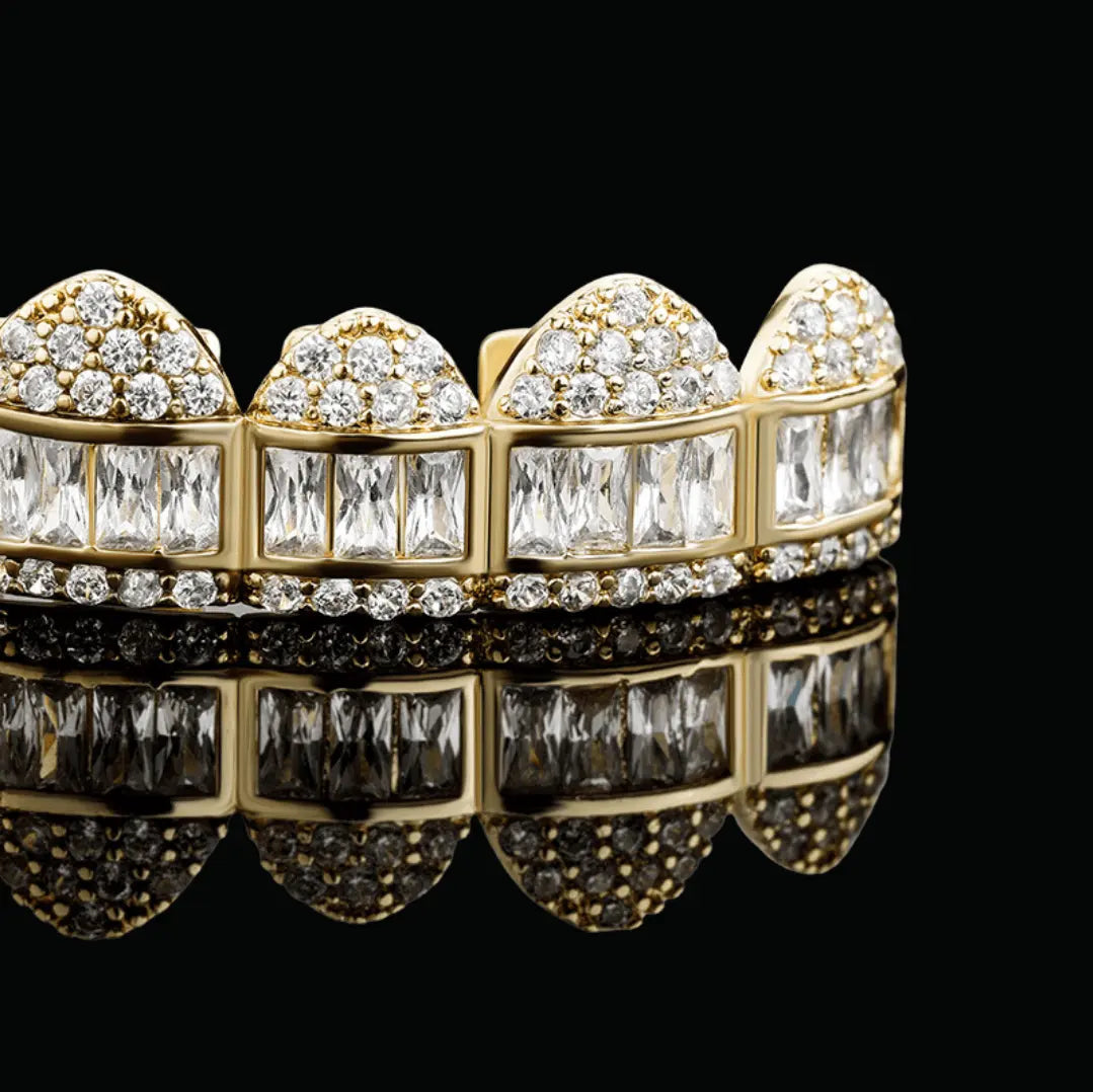 Baguette Paved Setting Iced Out Grillz