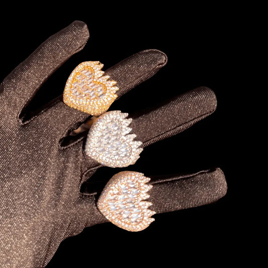 Flamy Heart Iced Out Ring