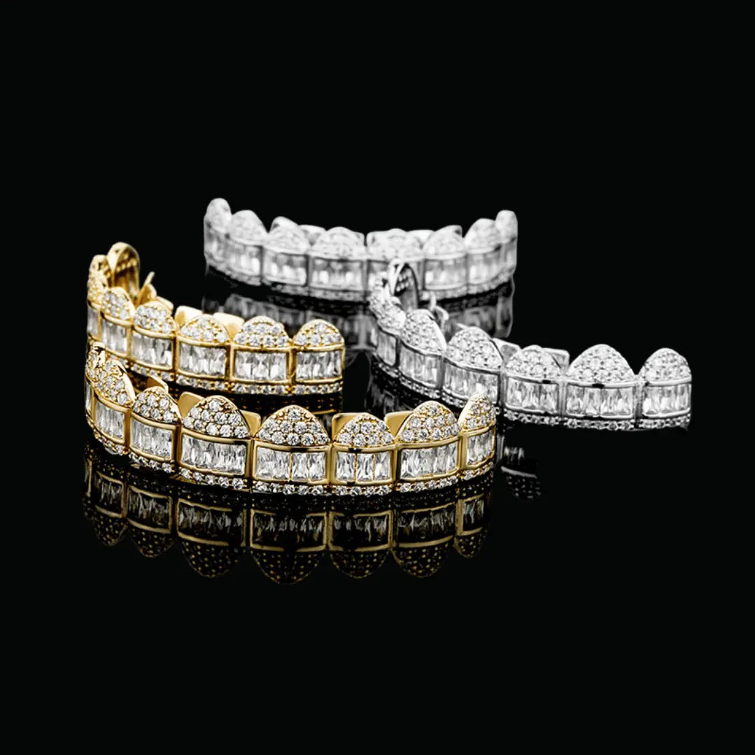 Baguette Paved Setting Iced Out Grillz