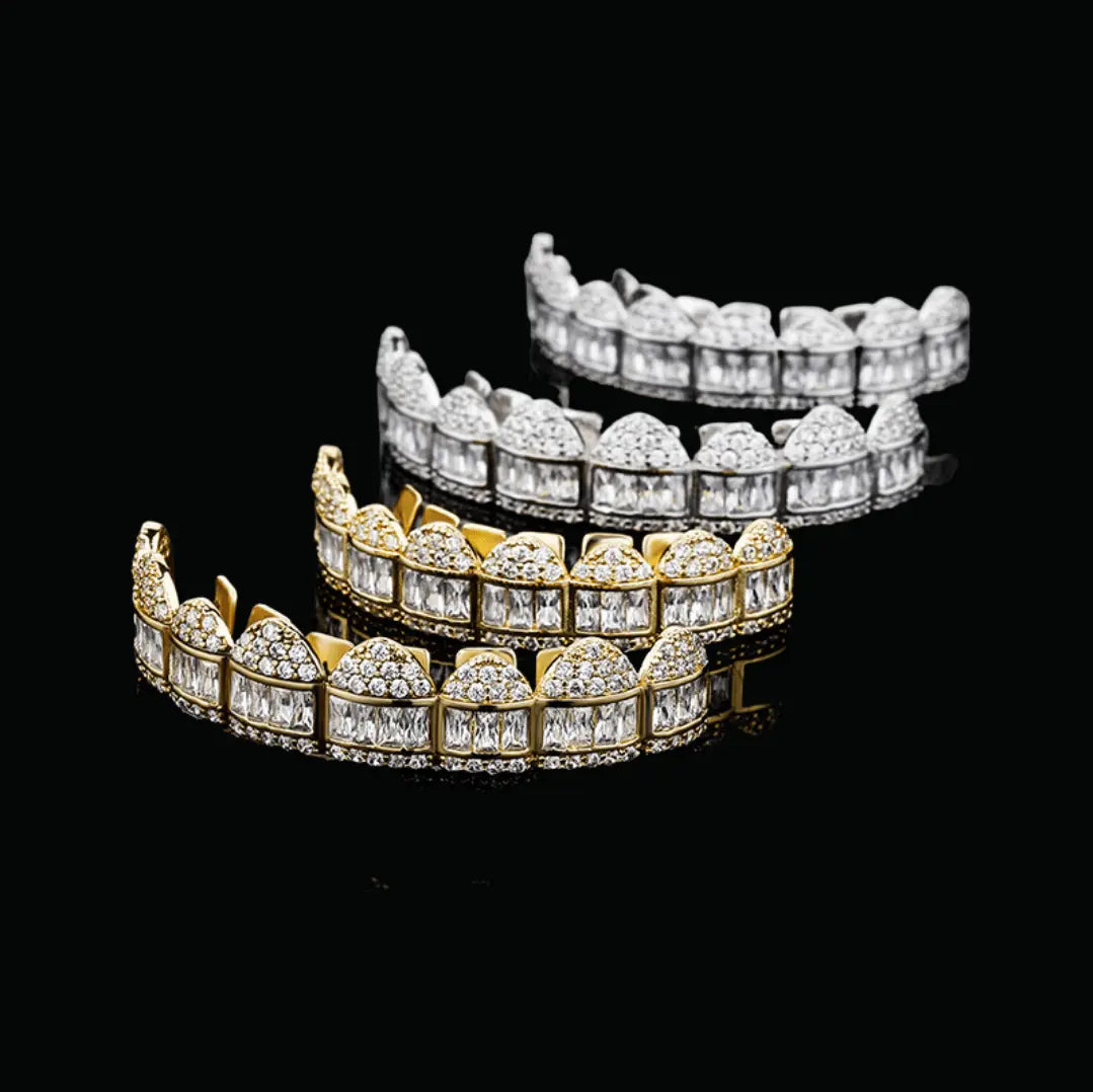 Baguette Paved Setting Iced Out Grillz