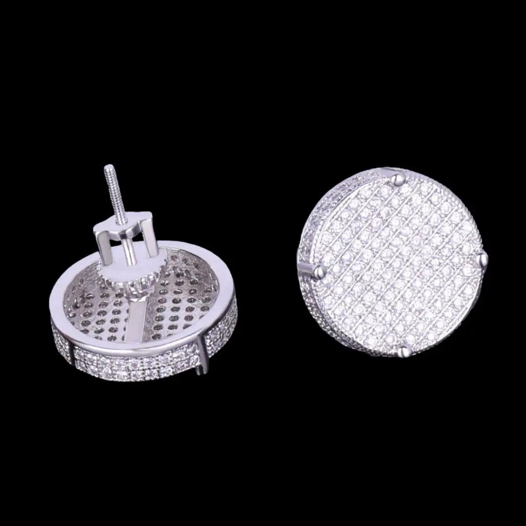 14MM Round Screw Back Iced Out Stud Earrings