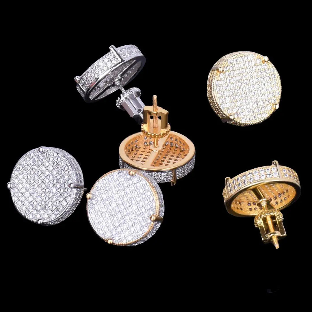 14MM Round Screw Back Iced Out Stud Earrings