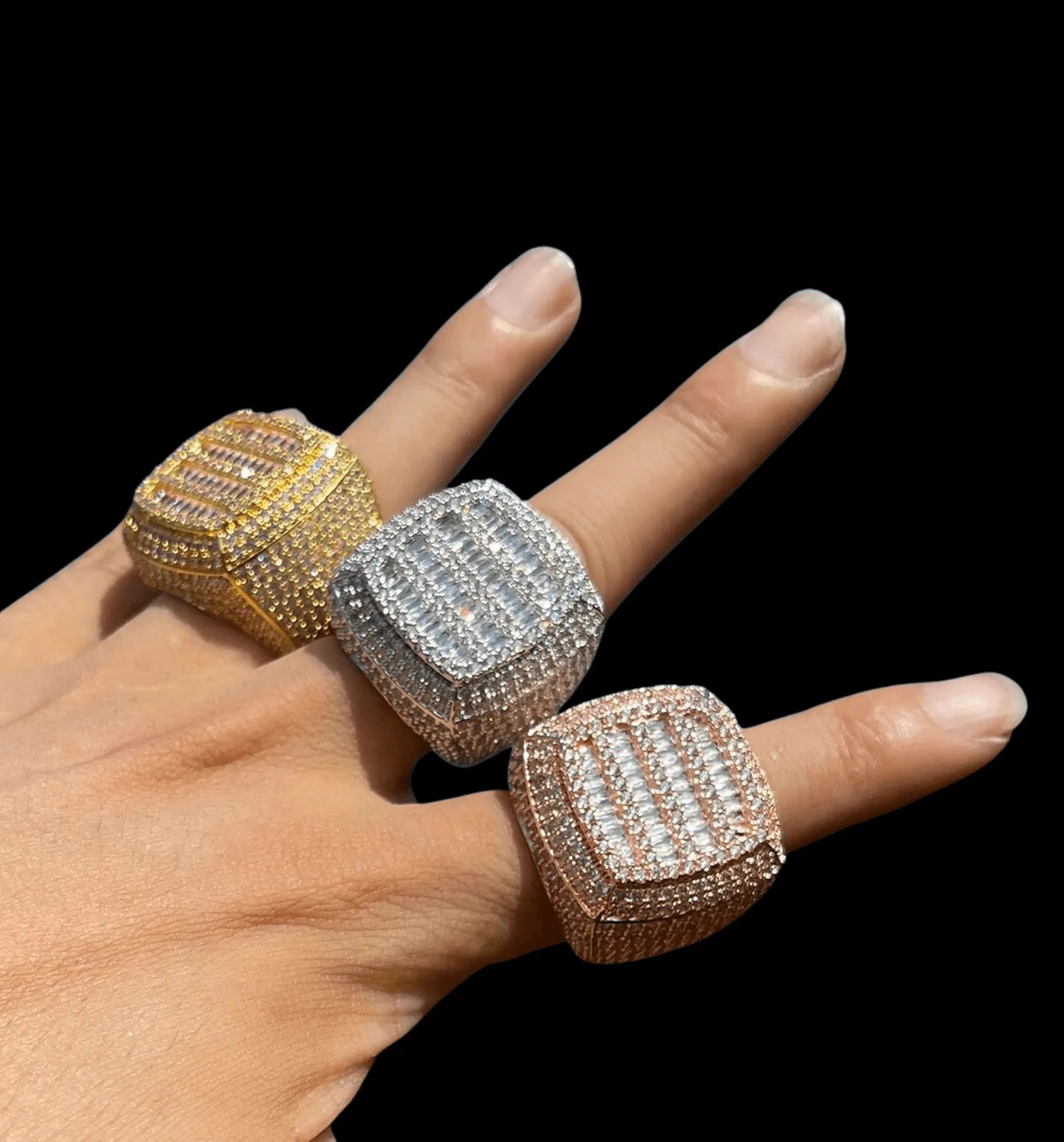 Cushion Prong Baguette Top Iced Out Ring