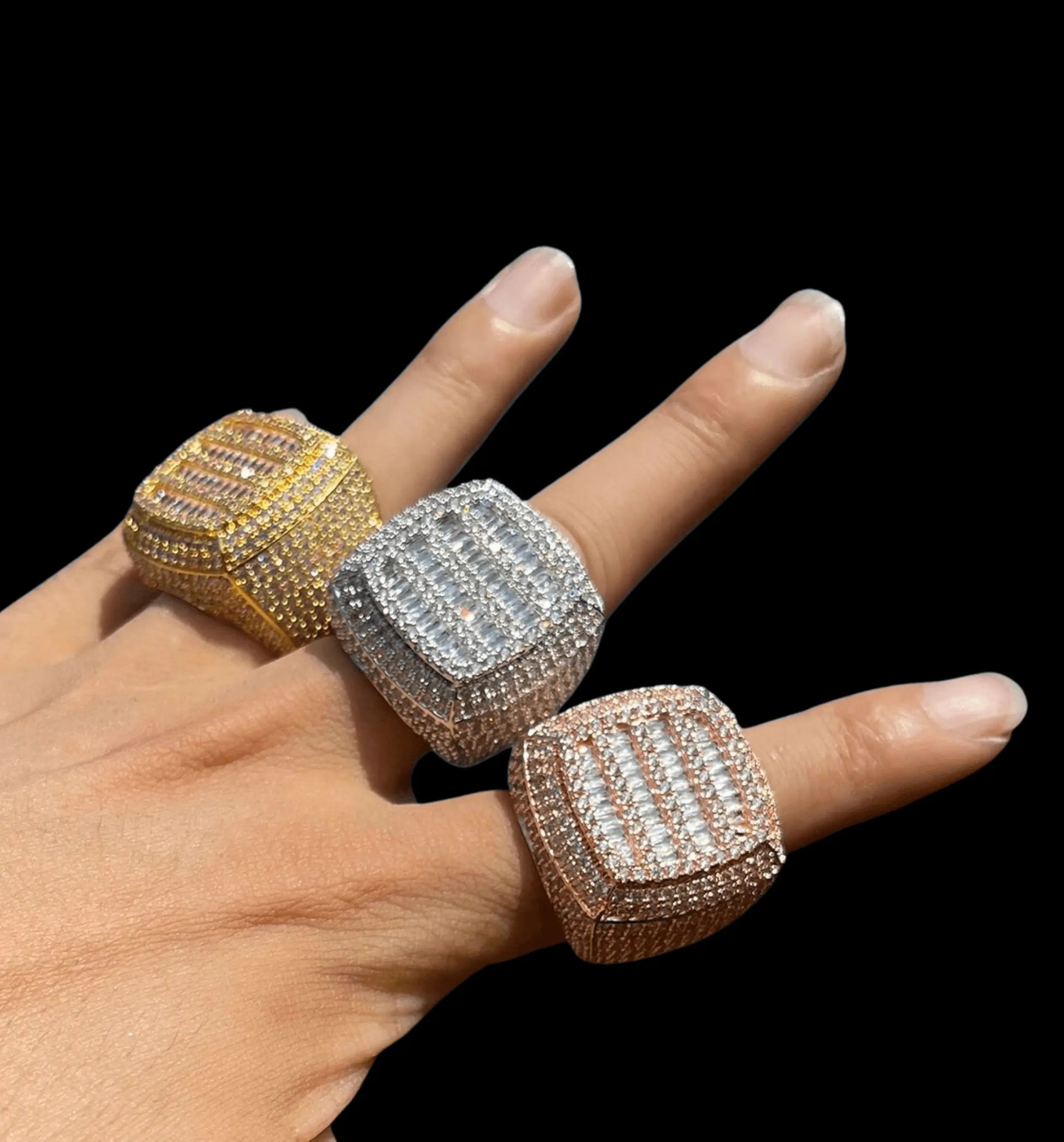 Cushion Prong Baguette Top Iced Out Ring