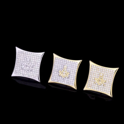 12MM Sharp Cursive Iced Out Stud Earrings