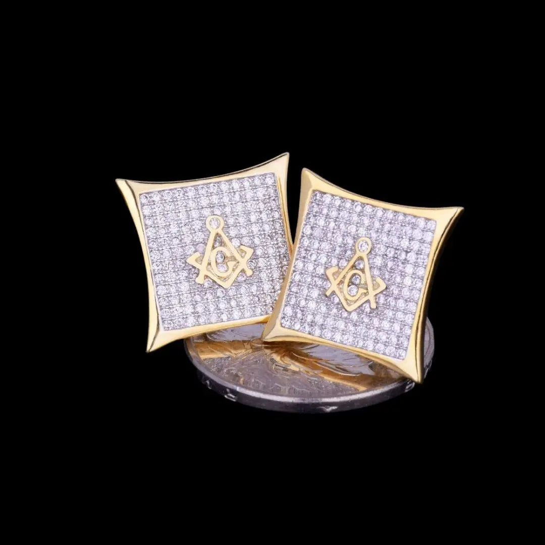 12MM Sharp Cursive Iced Out Stud Earrings