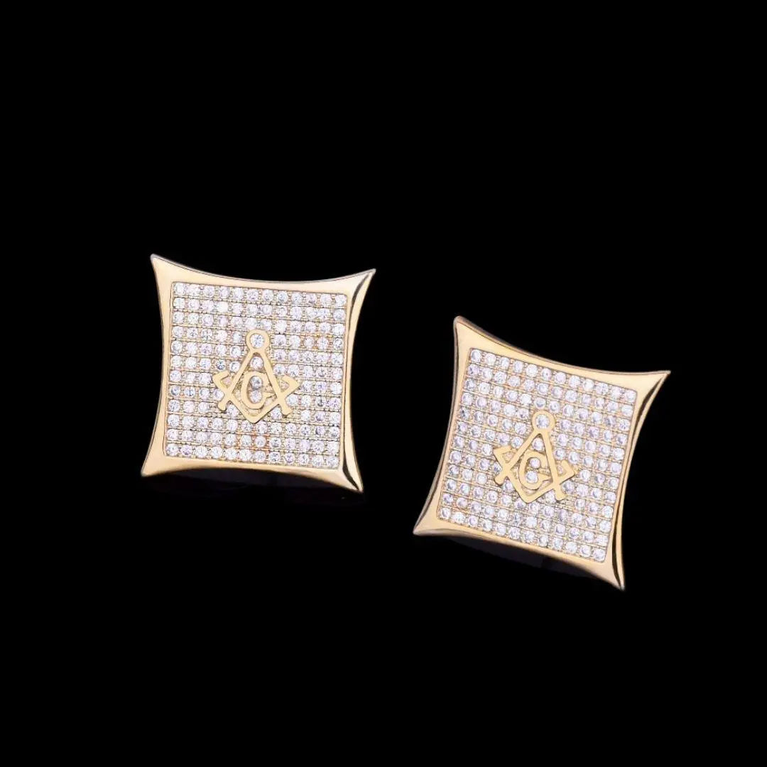 12MM Sharp Cursive Iced Out Stud Earrings