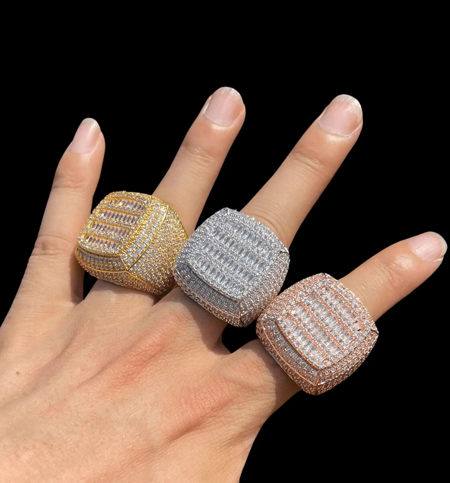 Cushion Prong Baguette Top Iced Out Ring