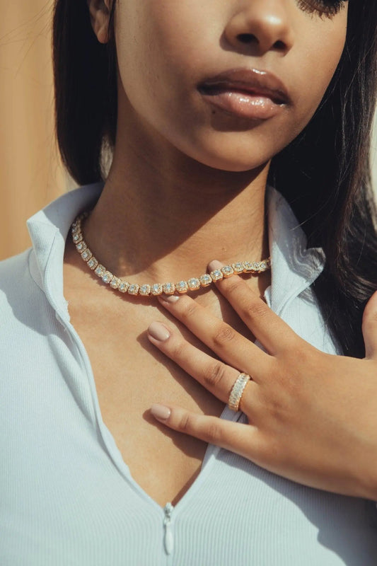 7mm Clustered Tennis Chain - Gold