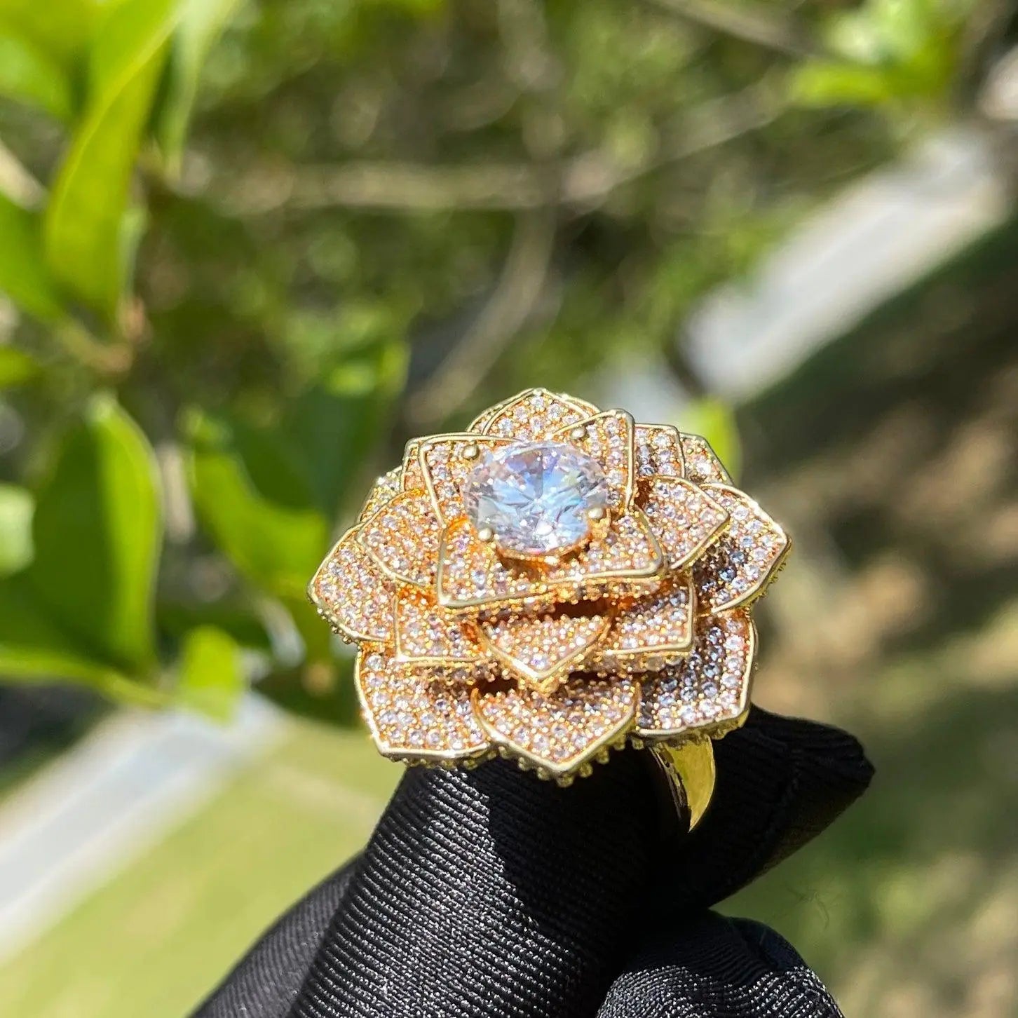 Rose Flower Iced Out Ring