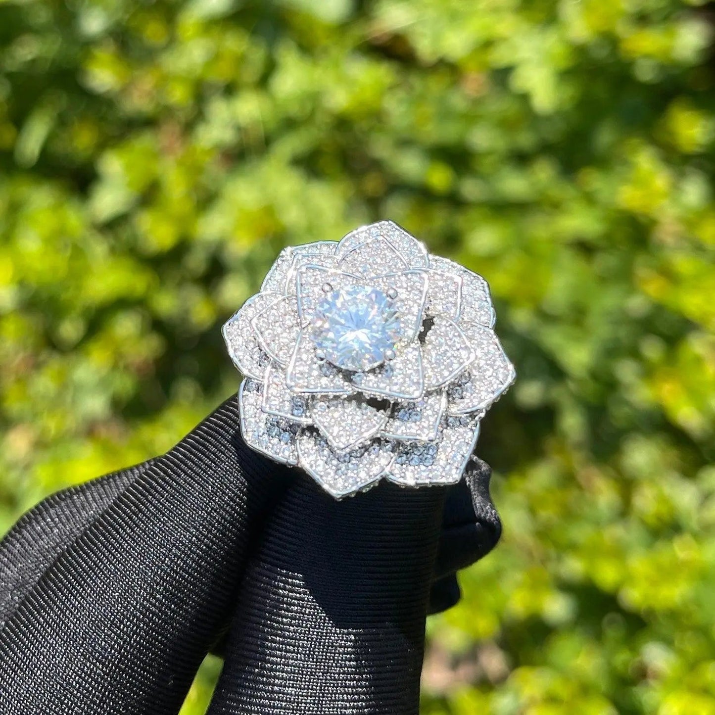 Rose Flower Iced Out Ring