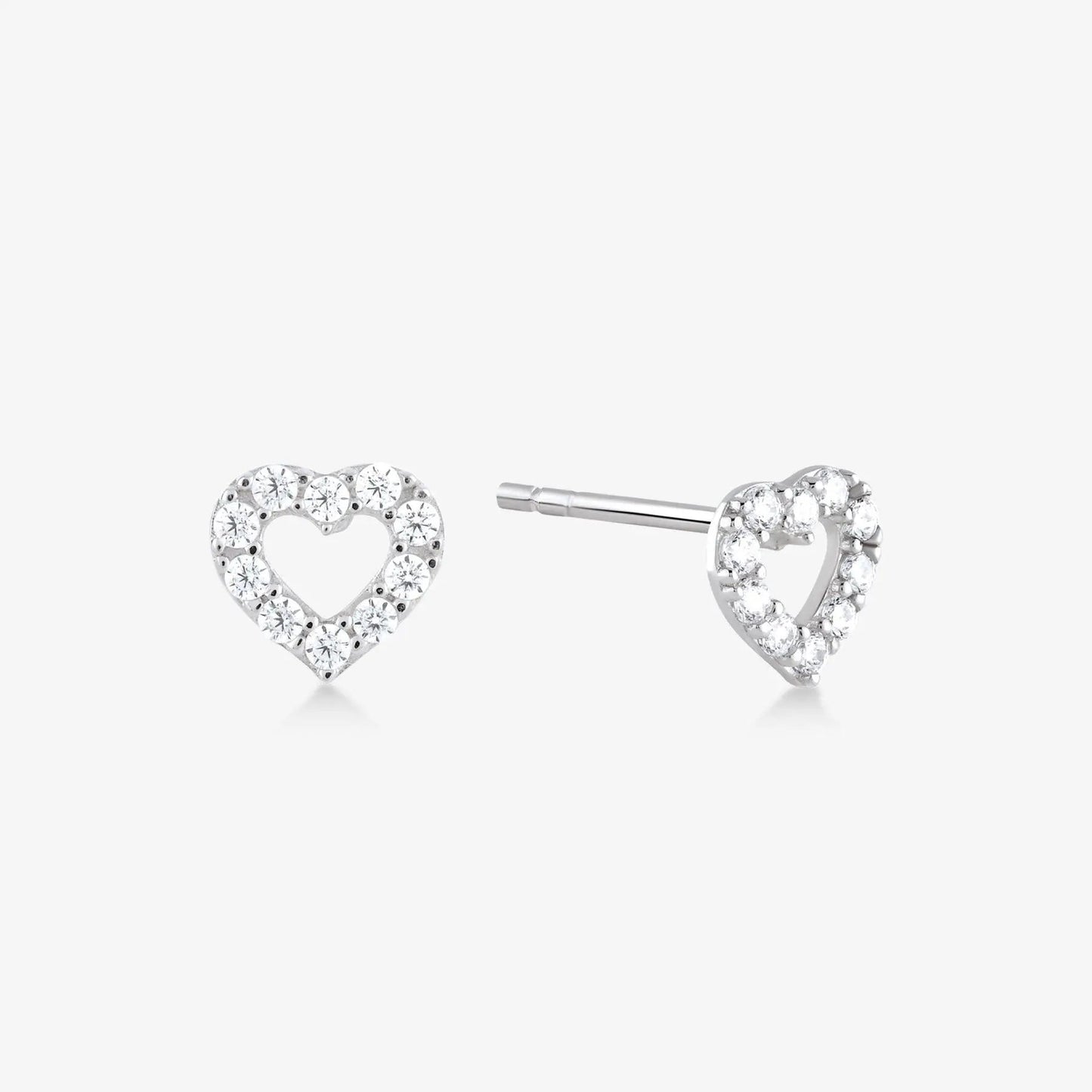 Outline Stud Heart Earring - White Gold