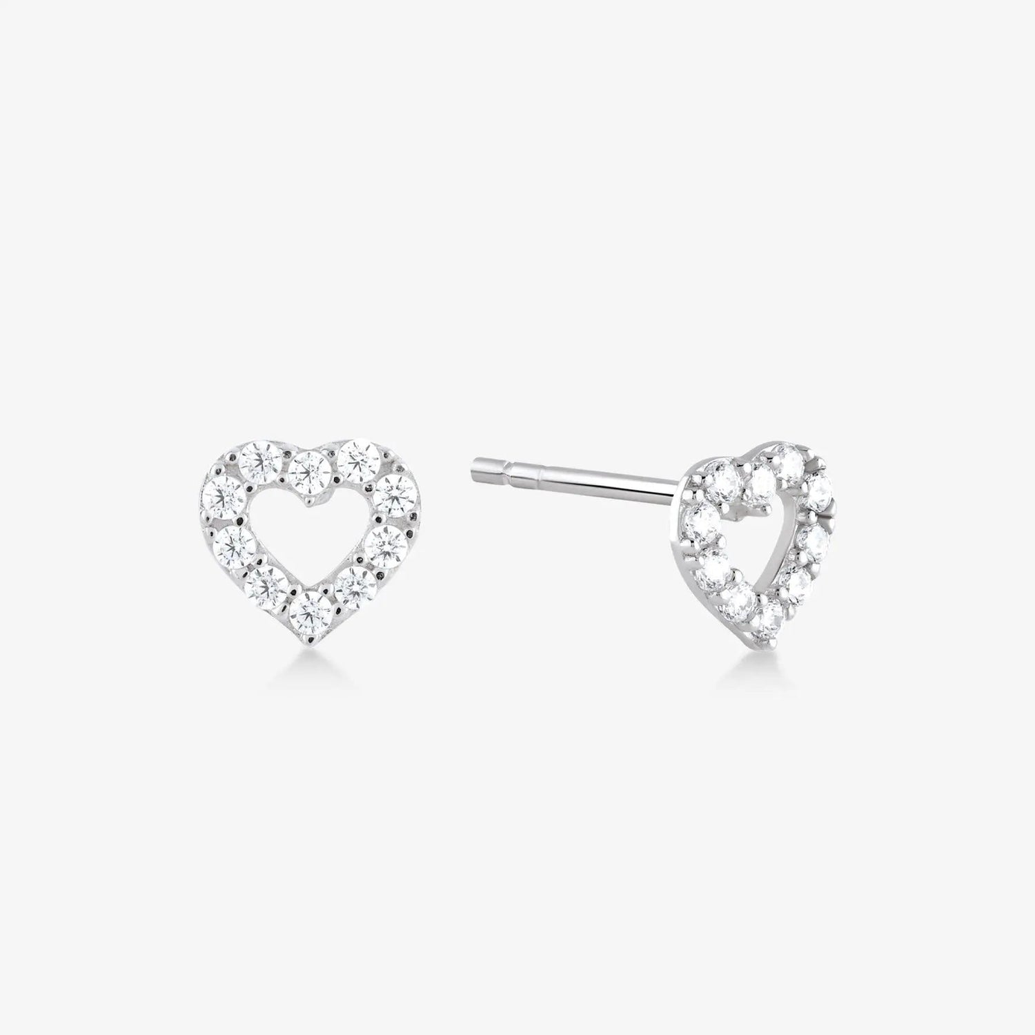 Outline Stud Heart Earring - White Gold