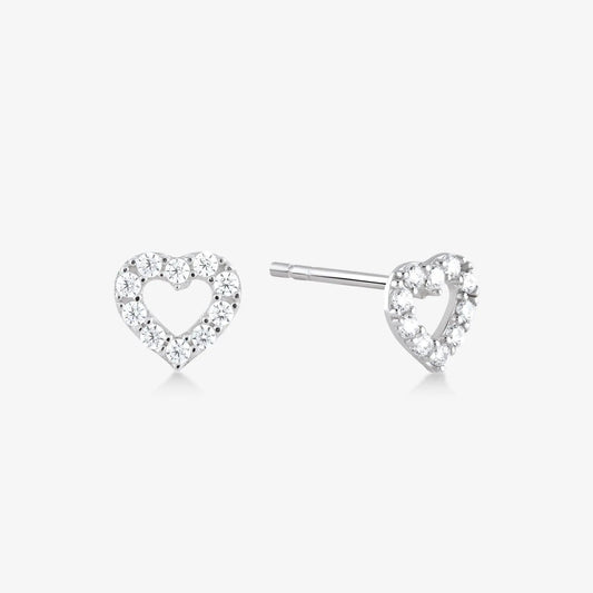 Outline Stud Heart Earring - White Gold