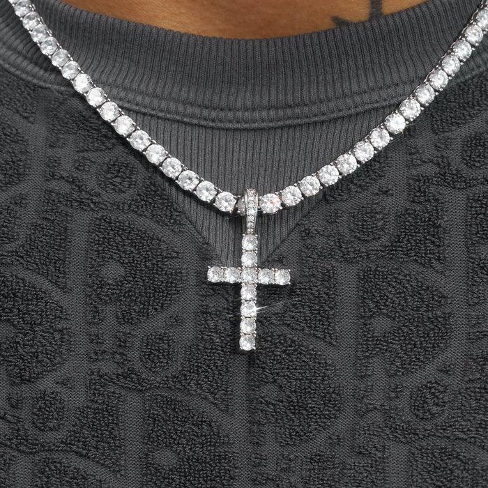 ICED CROSS PENDANT + 4MM TENNIS CHAIN