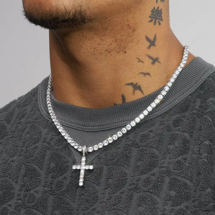 ICED CROSS PENDANT + 4MM TENNIS CHAIN