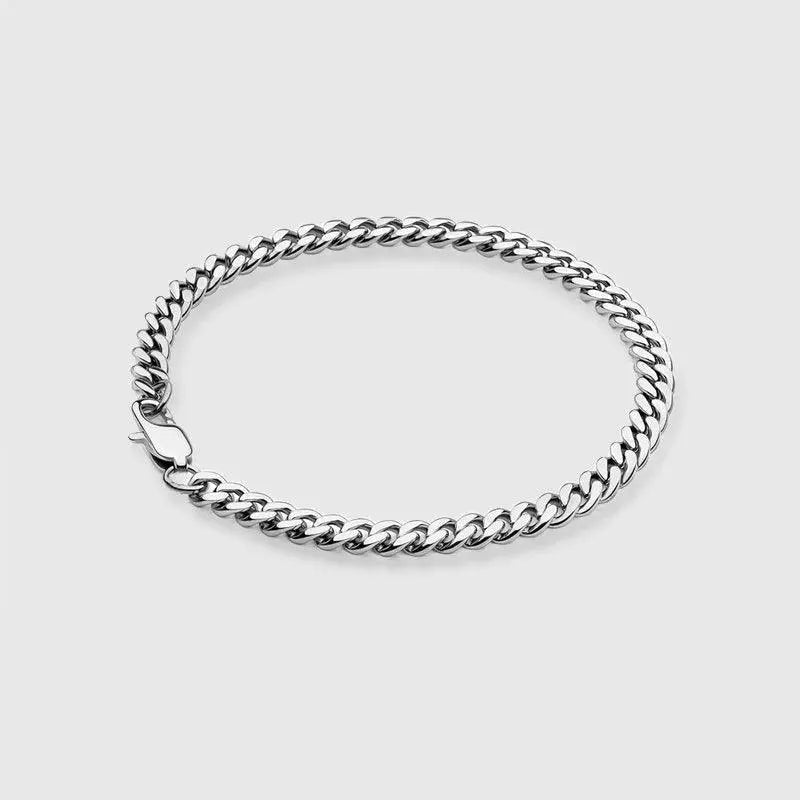 5MM CUBAN LINK BRACELET  - White Gold
