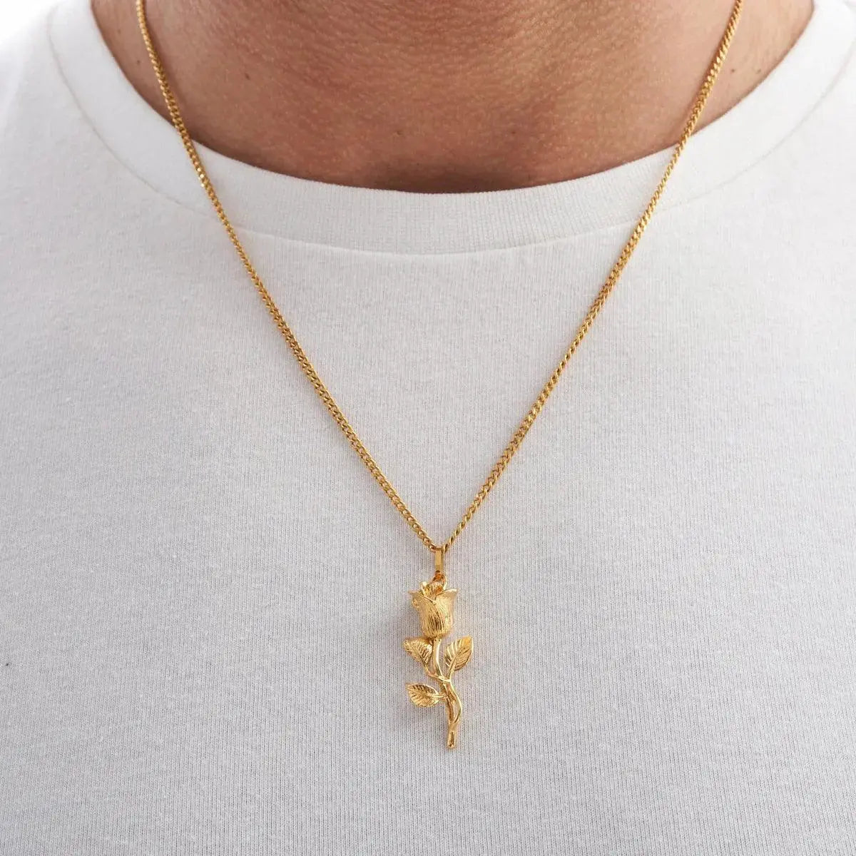 ROSE PENDANT + MICRO CUBAN CHAIN