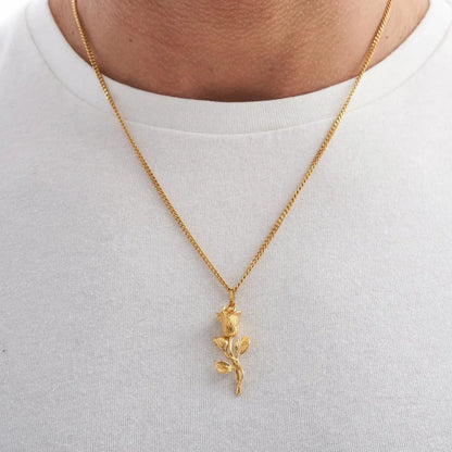 ROSE PENDANT + MICRO CUBAN CHAIN