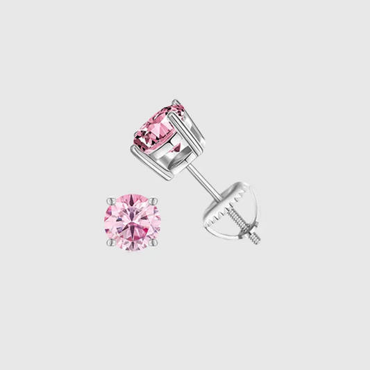 PINK VVS ROUND 1CT EARRINGS   - White Gold Vermeil